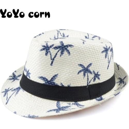 YOYOCORN Hot Sale Summer Straw Sun Hat Kids Beach Sun Hat Trilby Panama Hat Handwork For Boy Girl Children 4 colour