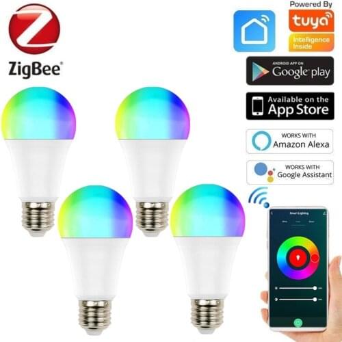 Tuya Zigbee 10W Smart LED Light Bulb E27 RGBCW AC100-240V Light Lamp Smart Life APP Voice Control Work With Alexa Google Home