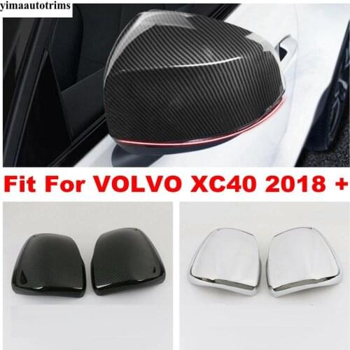 Carbon Fiber / Chrome ABS Interior For VOLVO XC40 2018 - 2021 Black Side Rearview Mirror Cover Trim Decorative Accessories