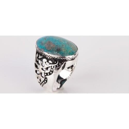 UM US JEWELRY Turquoise Natural Stone Hand Embroidered 925 Sterling Silver Men Ring