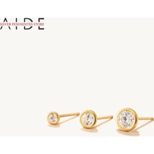 AIDE 3pcs Round Zircon Gold Earrings For Women Real 925 Sterling Silver Mini Diamond Earrings Fashion Jewelry Pendientes Plata