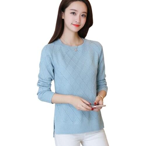 2021 New Autumn Women Clothes Long Sleeve Plaid Hollow Out Pullover Sweater Female Casual Loose Bottoming Knit Top Femme