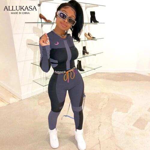 Ladies Sports Yoga Two-piece Long Sleeve Slim Letter Printed High Stretch Top Tights Workout Set Sports Set