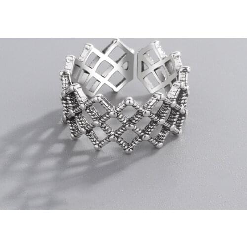 VENTFILLE 925 sterling silver Spider web open ring female Korean version creative retro hollow triangle ring jewelry Gifts