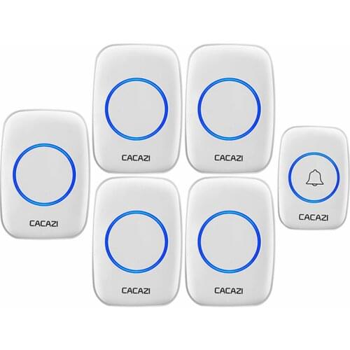 CACAZI Wireless Doorbell Waterproof 1 Button 5 Receiver 300M Remote LED Night Light Call Bell 0-110 dB 60 Chimes US EU UK Plug