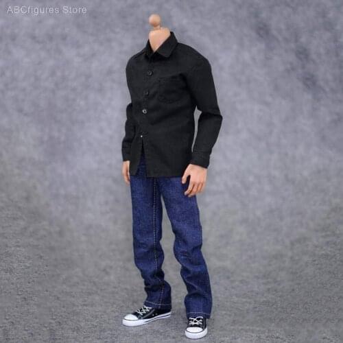 1:6 Male Zwart Shirt & Jeans Pak Soldaat Mannelijke Kleding Soldier Clothes Set For 12" Boy Figure Doll Black