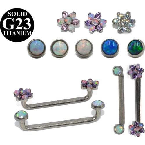 1PC G23 Titanium&Opal Flower Gem Surface Internally Thread Barbell Piercing 14G Micro Dermal Anchor PiercinngJewelry
