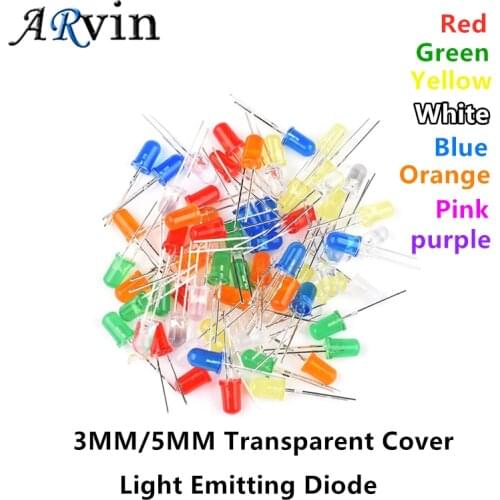 100pcs 3MM 5MM DIP Transparent Cover LED Red Yellow Green Blue Warm White high bright F3 F5 quality bead light emitting diode