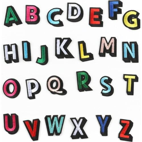100PCS A-Z English Alphabet Letter Patch Mixed Embroidered Iron on Kids Cartoon Patches for Clothes Stickers Badge Iron on Patch
