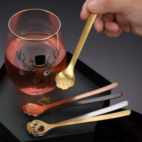 2021 New Cat Pattern Vacuum Plating Stainless Steel Coffee Spoon Long Handle Tea Spoons Kitchen Hot Drinking Flatware