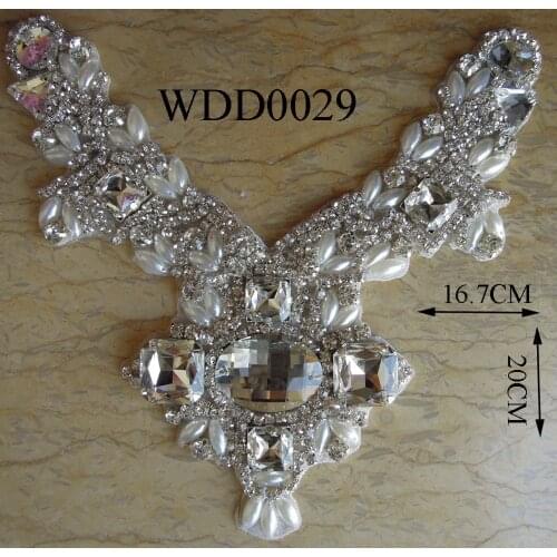 30PCS)Wholesale crystal glass rhinestone neckline collar applique for evening dress WDD0029