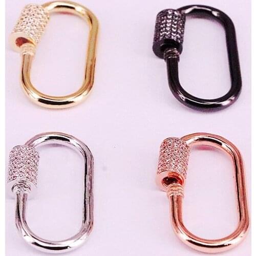6Pcs,2019 Latest Clear CZ Micro Pave Oval Shape Clasp, Gold/Silver/Rose Gold/Black Color Necklace Clasp