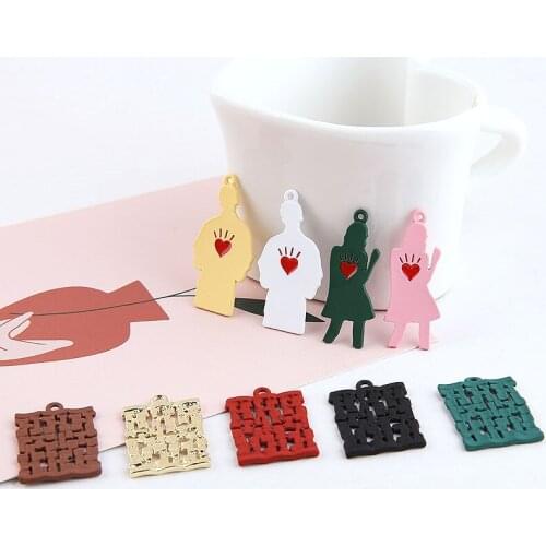 6pcs Hot Sale Fashion Scrub Paint Japanese Girl Creative Rectangular Pendant Cute Earrings For Women Diy Jewelry Accessories