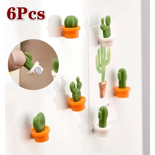 6Pcs Fridge Magnets Cute Succulent Plant Magnet Button Cactus Refrigerator Message Sticker Kitchen Tools