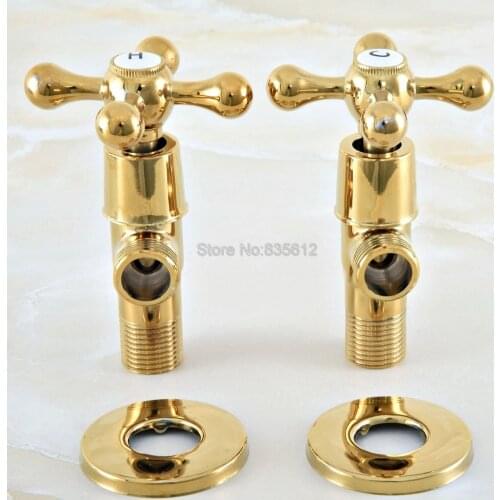 A of Pair Gold Color Brass 1/2"male x 1/2" male Brass Bathroom Angle Stop Valve Gold Finish Filling Valves Bathroom tav013