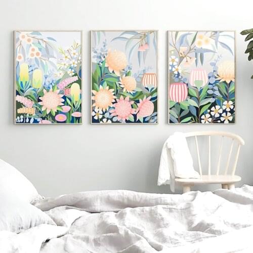 Abstract Colored Flower Leaves Minimalist Wall Art Canvas Painting Nordic Posters And Prints Wall Pictures For Living Room Decor