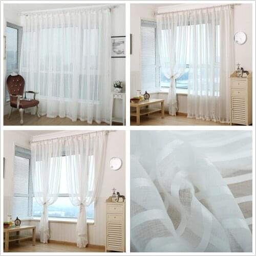 Stripe White Sheer Curtains for Living Room Jinya Home Decor Jacquard Breathable Tulle Window Door Curtain Panel for Bedroom Hot