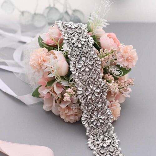 TRiXY S04C Luxury Rhinestone Belt For Women Pearl Wedding Belt Plus Size Bride Sash Belt Wedding Stretch Waist Belt Jeweled Belt