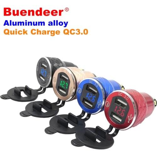 Buendeer Quick Charge 3.0 EU Dual USB Motorcycle Waterproof USB Voltmeter For BMW DIN To USB Plug Moto Cigarette Lighter Adapter