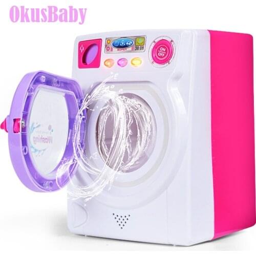 Eletronic Children Pretend Play Mini Roller washing machine With Sound and Lights emulational Water effluent Baby Girls Toy GIft