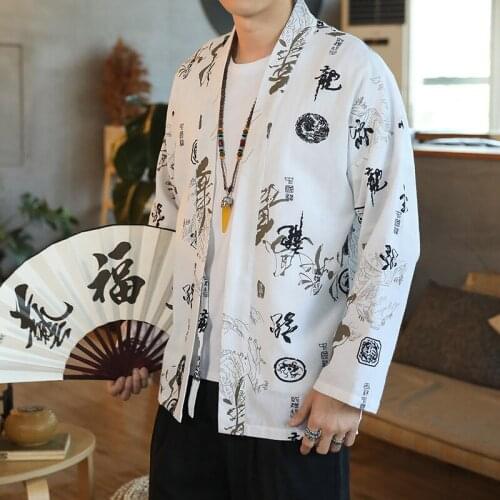 Cotton Linen Shirt Jackets Men Chinese Streetwear Kimono Shirt Coat Men Linen Cardigan Jackets Coat Plus Size