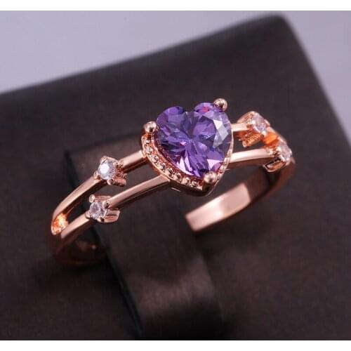 CAOSHI Heart Shaped Purple Cubic Zirconia Couples Ring Romantic Jewelry for Women Wedding Engagement Finger Accessory Hot Sale