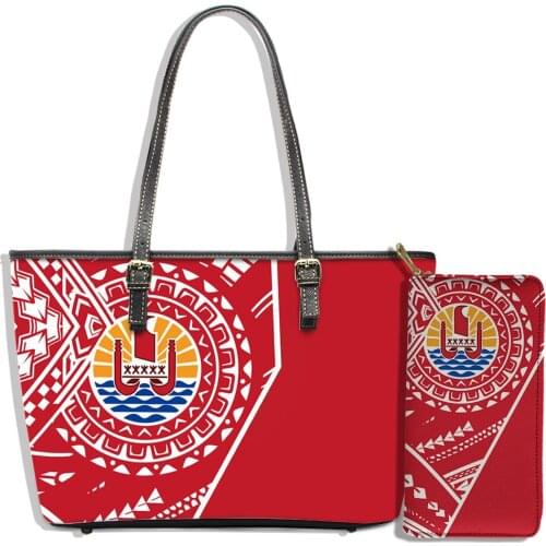 2pcs Set Women Shloulder Bag Purse Polynesian With Plumeria Floral Print Elegant Lady Totes Bolsa Luxury Design Free Dropship