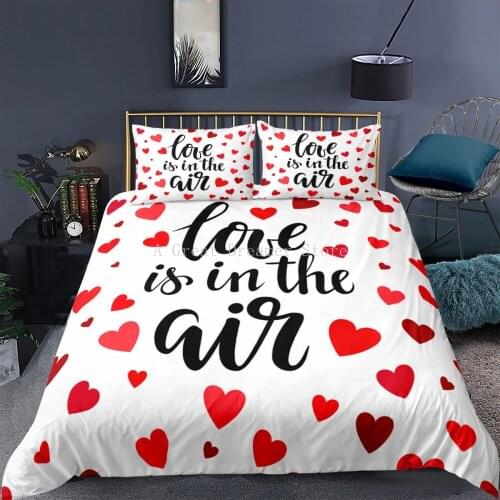 Love Letter Pattern Bedding Set Lover Duvet Cover Sets White Comforter Bed Linen Twin Queen King Single Size Gift For Adults