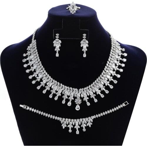 Jewelry Set HADIYANA Waterdrop Shape Vintage Women Wedding Party Necklace Earrings Ring And Bracelet 4pcs Set BN7897 Bisuteria