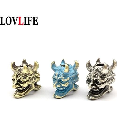 Brass Long Horn Japanese Wraith Ghost Double Sided Hannya DIY Keychains Pendants Accessories Jewelry Retro Skull Knife Beads EDC
