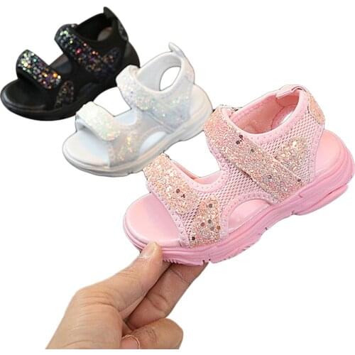 Summer Breathable Little Baby Girls Sandals Toddlers Sweet Style Sequins Mesh Decoration Soft Sole Non-slip Beach Shoes