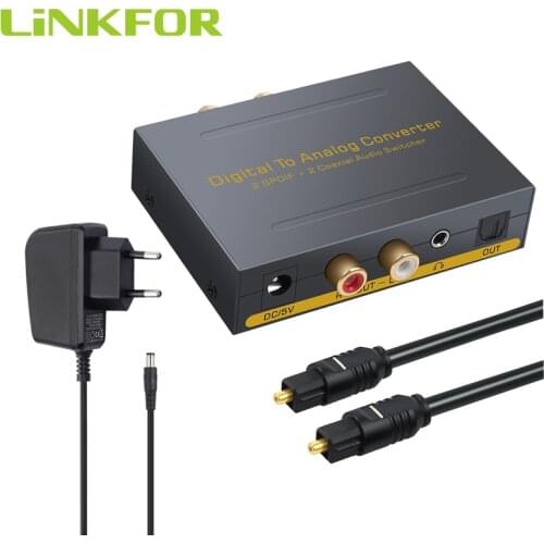 LiNKFOR 2 Optical SPDIF Toslink 2 Coaxial to L/R RCA 3.5mm Stereo Audio with Optical Switcher Digital to Analog aduio Converter