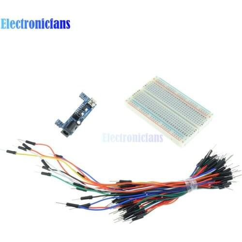MB102 Power Supply Module 3.3V 5V+MB102 Breadboard Board 400 Points+Jumper cable