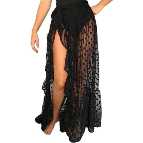 Fashion Women Mesh Sheer Sexy Beach Summer Vacation Sunscreen Bikini Cover Up Wrap Skirt
