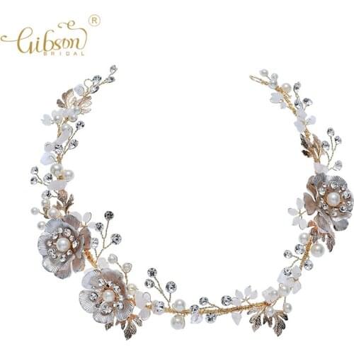 Fashion Women Headpiece Tiara Floral Pearl Jewelry Bridal Hair Vine Accessories Headband Wedding Crown