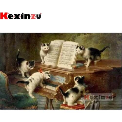 Kexinzu Full 5D DIY Square/Round Drill Diamond Painting "piano cat" 3d Embroidery Mosaic Cross Stitch Decor Gift X045