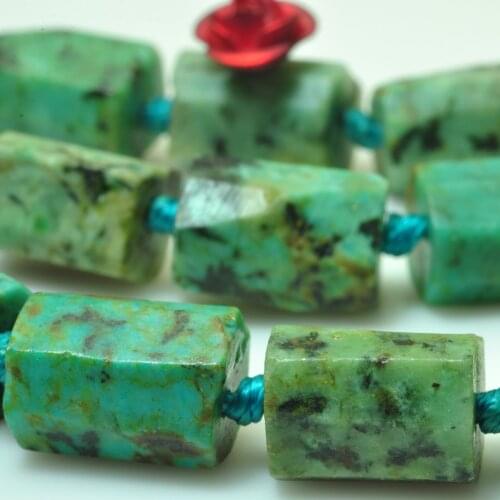 Natural African Turquoise Faceted Nugget Tube Beads Wholesale Green Loose Gemstones Semi Precious Stone Jewelry Making 16"STRAND