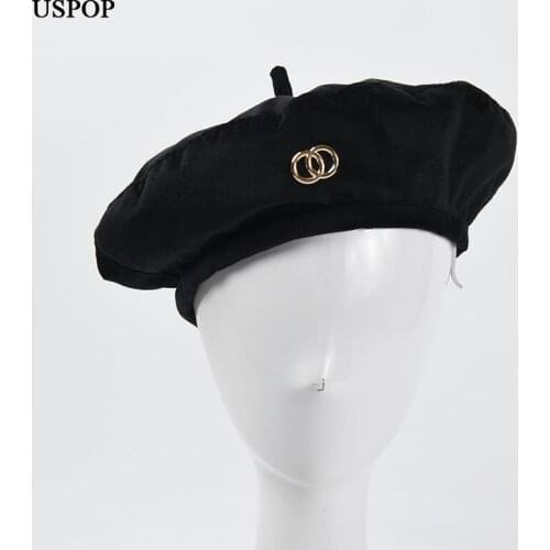 USPOP 2021 New Womens Berets Solid Color Letter label Beret Autumn Vintage Berets Hat