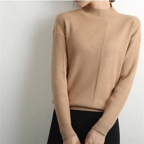 Autumn Winter Half Turtleneck Sweater For Women 2020 New Plus Size Solid Color Long Sleeve Simple Slim Red Knitting Sweater Z317