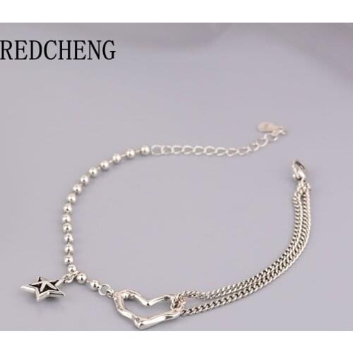 PANGJERY 925 Sterling Silver Pearl Bracelets for Women INS Fashion Elegant Charming Pentagram LOVE Heart Wedding Jewelry Gifts