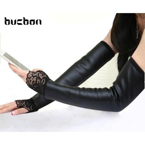 2021 New Women Sexy Lace Gloves Female Leather Fingerless Long Lace Gloves Sleeves Plus Thick Velvet Black Warm Gloves AGB171