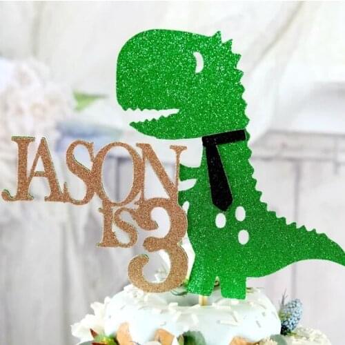 Personalize glitter ANY NAME AGE Dinosaur birthday party Cake Topper cake toppers baby shower party decoration