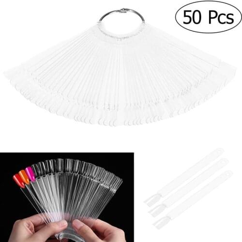 PIXNOR 50pcs Nail Art Tips Colour Pop Sticks Display Fan Practice Starter Ring Clear DIY