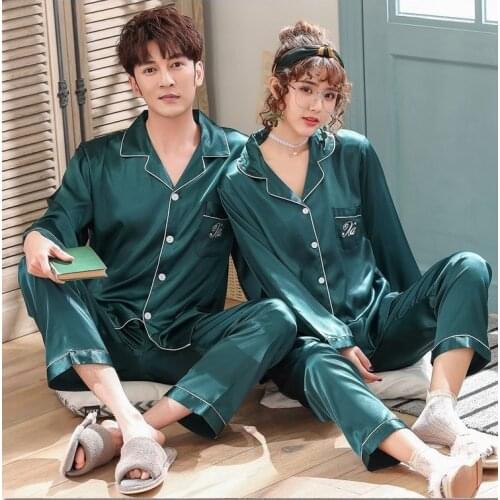 Couple Pajamas Set Summer Pyjamas Satin Cartoon Couples Pajamas Nightwear Men And Women Sleepwear Lover Pijama Family Pajamas