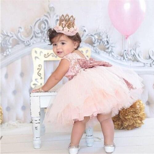 Newborn Baby Girl Gold Bow Baptism Dress for 1 Year Birthday Pparty Toddler Tulle Costume Summer Baby Dress vestidos infant