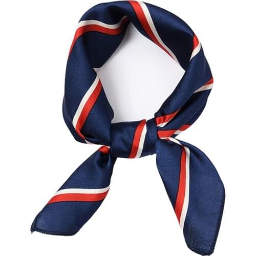 Square Women Silk Scarf Design Print Hijab Headbands Spring Little Striped Bandanas Foulard Geometric Kerchief Hair Ribbon Sjaal