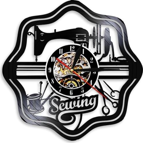 Retro Sewing Machine Instruments Sign Vinyl Record Wall Clock Quilting Seamstress Sewing Tools Artistic Room Wall Art Deco Clock