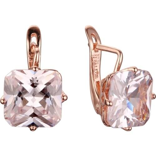Earrings for Women 585 Rose Gold Color Jewelry New Fashion Big Square White Cubic Zircon Luxury Drop Earring