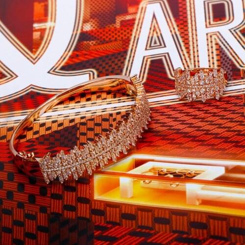 TIRIM Luxury Exquisite Bangle Ring Sets Womens Wedding Party Cubic Zircon Crystal CZ Dubai Bridal Banquet Jewelry Accessories