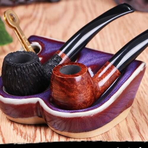 Handmade briar pipe briar root curved tobacco pipe filter medium and small smoking set entry bucket male